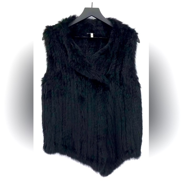 JOIE Andoni Rabbit Fur Vest Black S EUC Designer Luxury - Picture 1 of 8